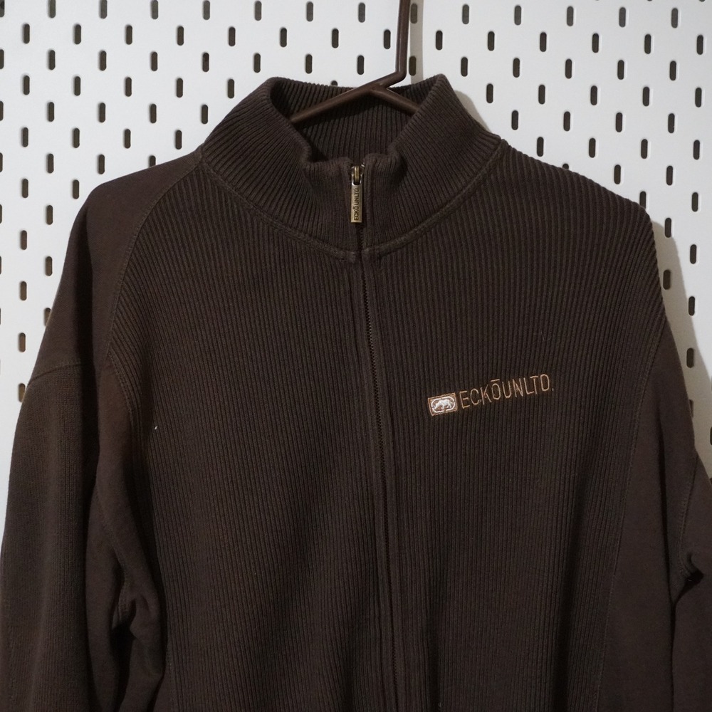 Ecko Unltd Brown Full Zip Knit Cardigan Sweater Menswear‎ Style Large